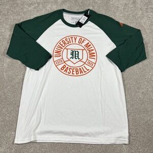 Adidas‎ University of Miami Baseball Tee Large Green White Climalite NCAA